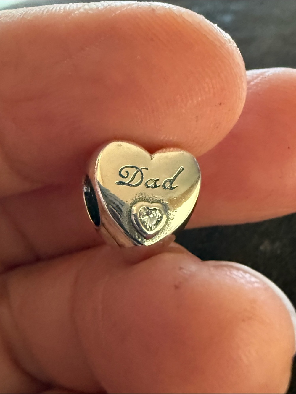 Heart 'Dad' Charm Pendant with Clear Stone